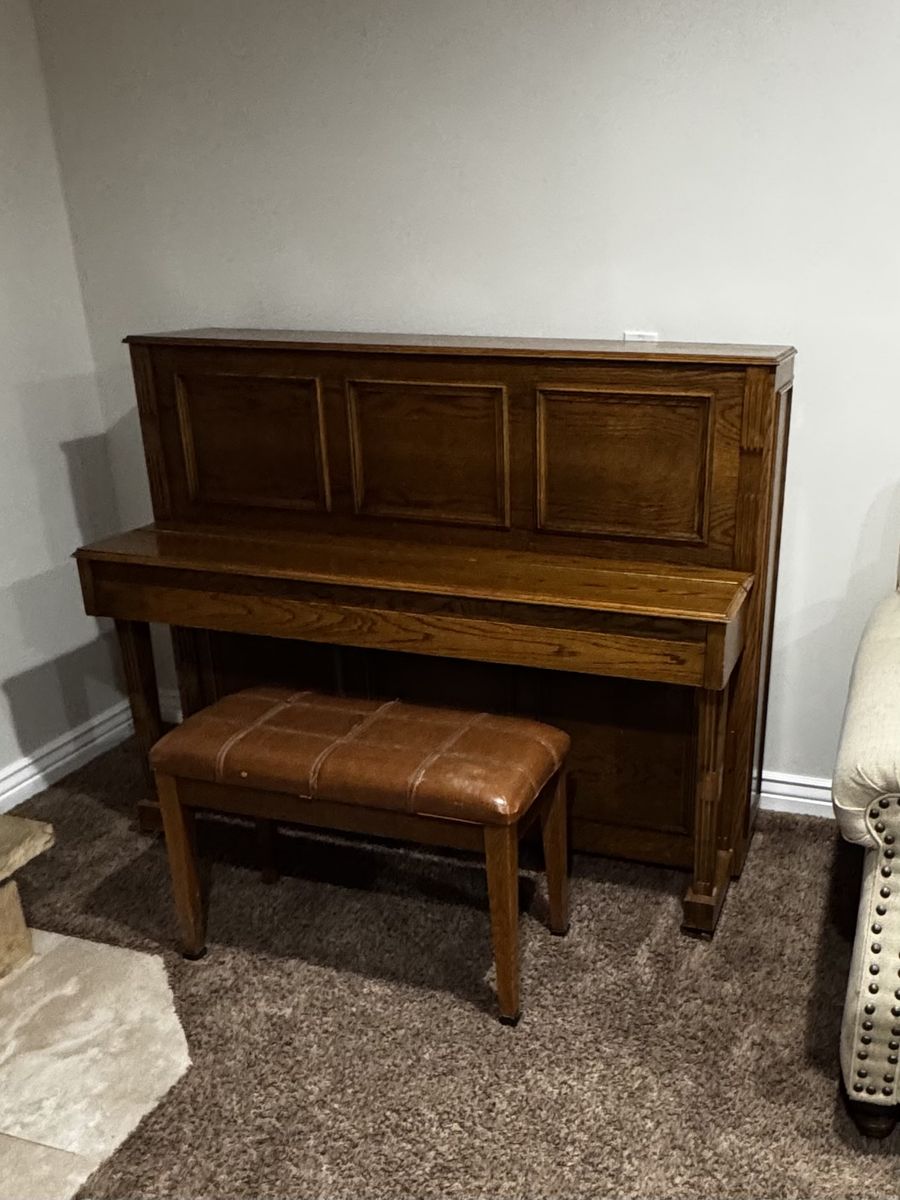 Used Upright Piano with Bench - Traditional Wood Finish, Good Condition