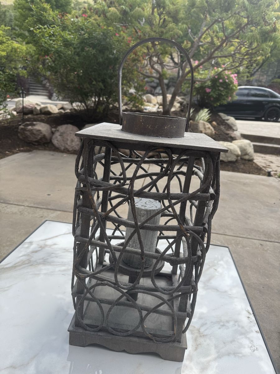 Woven Wood Outdoor Candle Lantern Decor