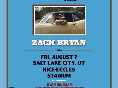 4 Zach Bryan Tickets - Rice Eccles Stadium - Aug 7, 2026 - Sec W09, Row 2 (Seats 20-23)