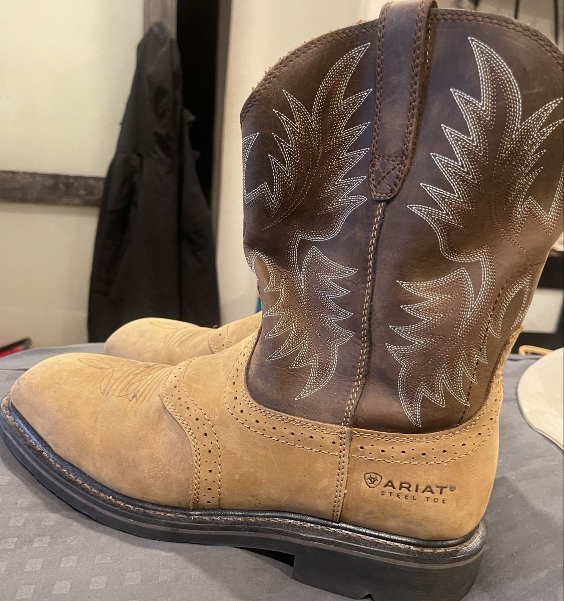 Justin and Ariat Original Workboots Men's Steel Toe Cowboy Boots, Leather, Brown/Olive, Size 11 Wide