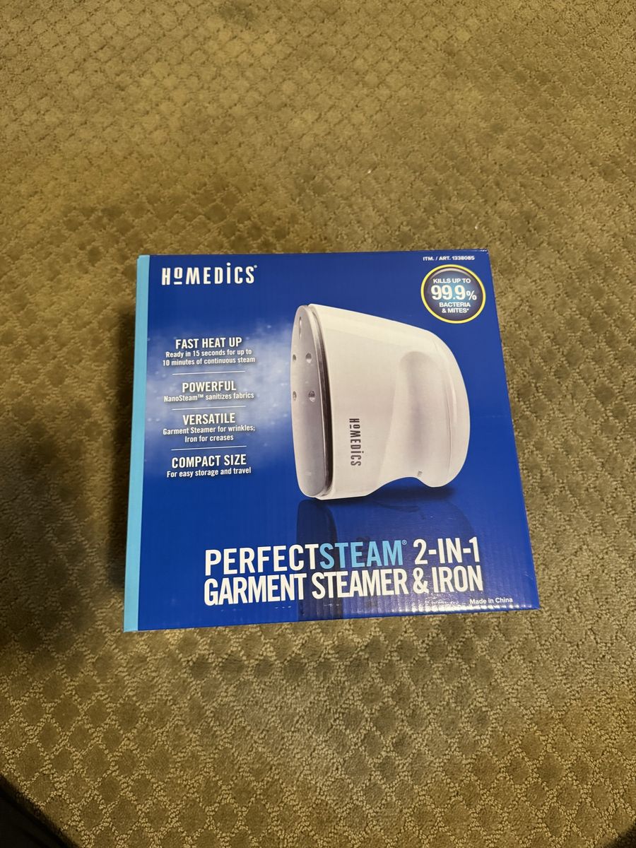 HoMedics PerfectSteam 2-in-1 Garment Steamer & Iron - Fast Heat, Portable, Sanitizes