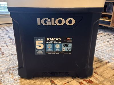 Igloo Latitude 62qt MaxCold Roller Cooler - Navy Blue with Wheels & Handle, 5-Day Ice Retention