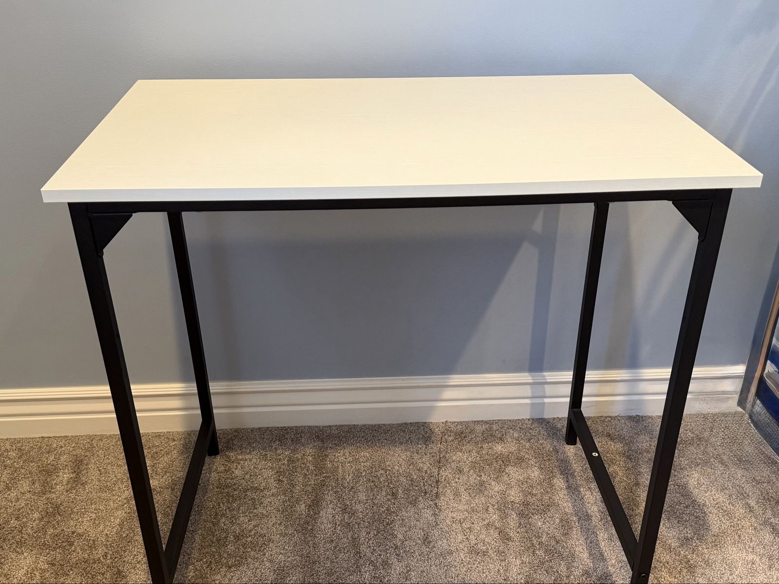 Modern White Writing Desk with Black Metal Legs