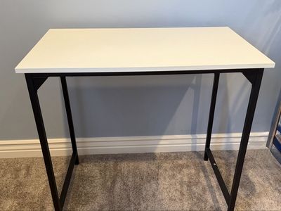 Modern White Writing Desk with Black Metal Legs