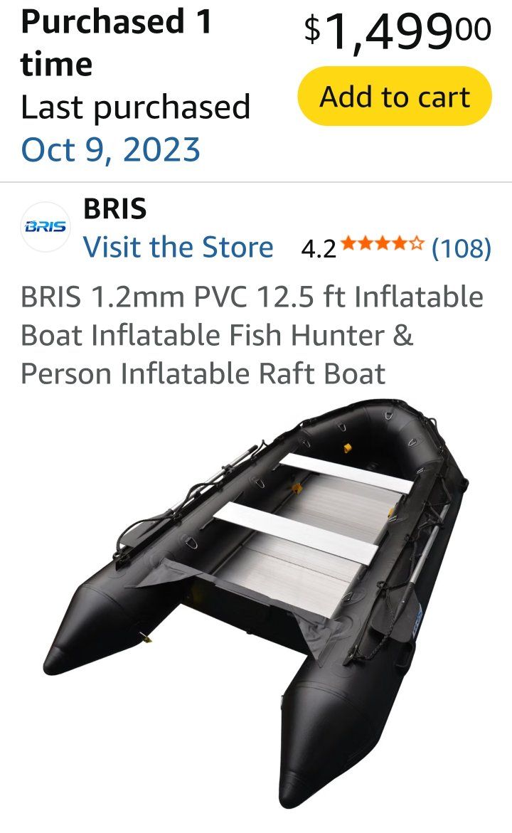 BRIS 10.8ft Inflatable Dinghy Boat, Black, Fishing/Motor Boat w/ Swivel Seats & Oars
