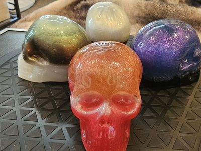 Set of 4 Handcrafted Glitter Resin Skull Decor Statues