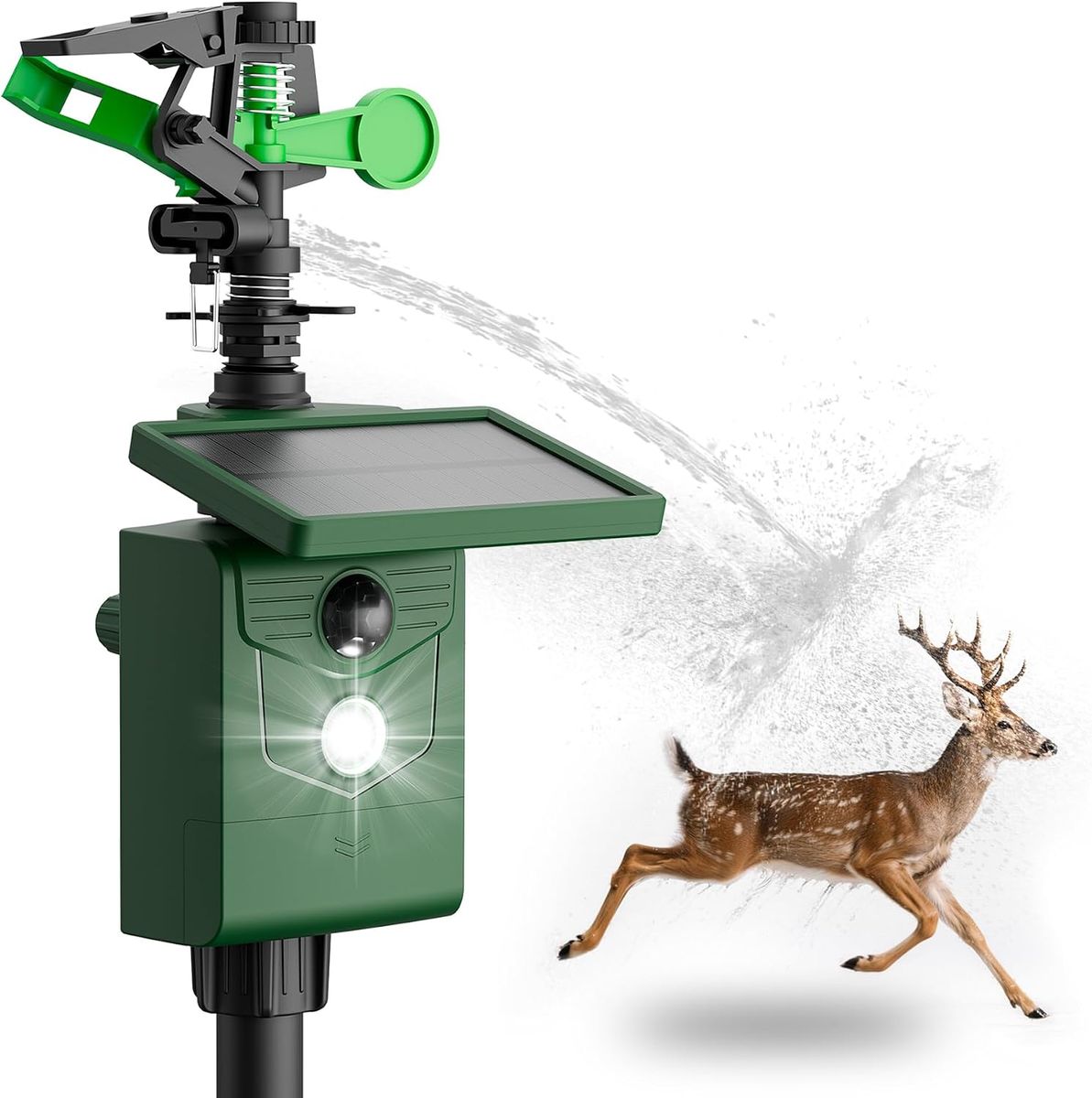 NEW Motion-Activated Sprinkler, Solar Animal Repellent Outdoor - 1 Pack Deer Cat Deterrent with Motion Sensor & Flashing Lights