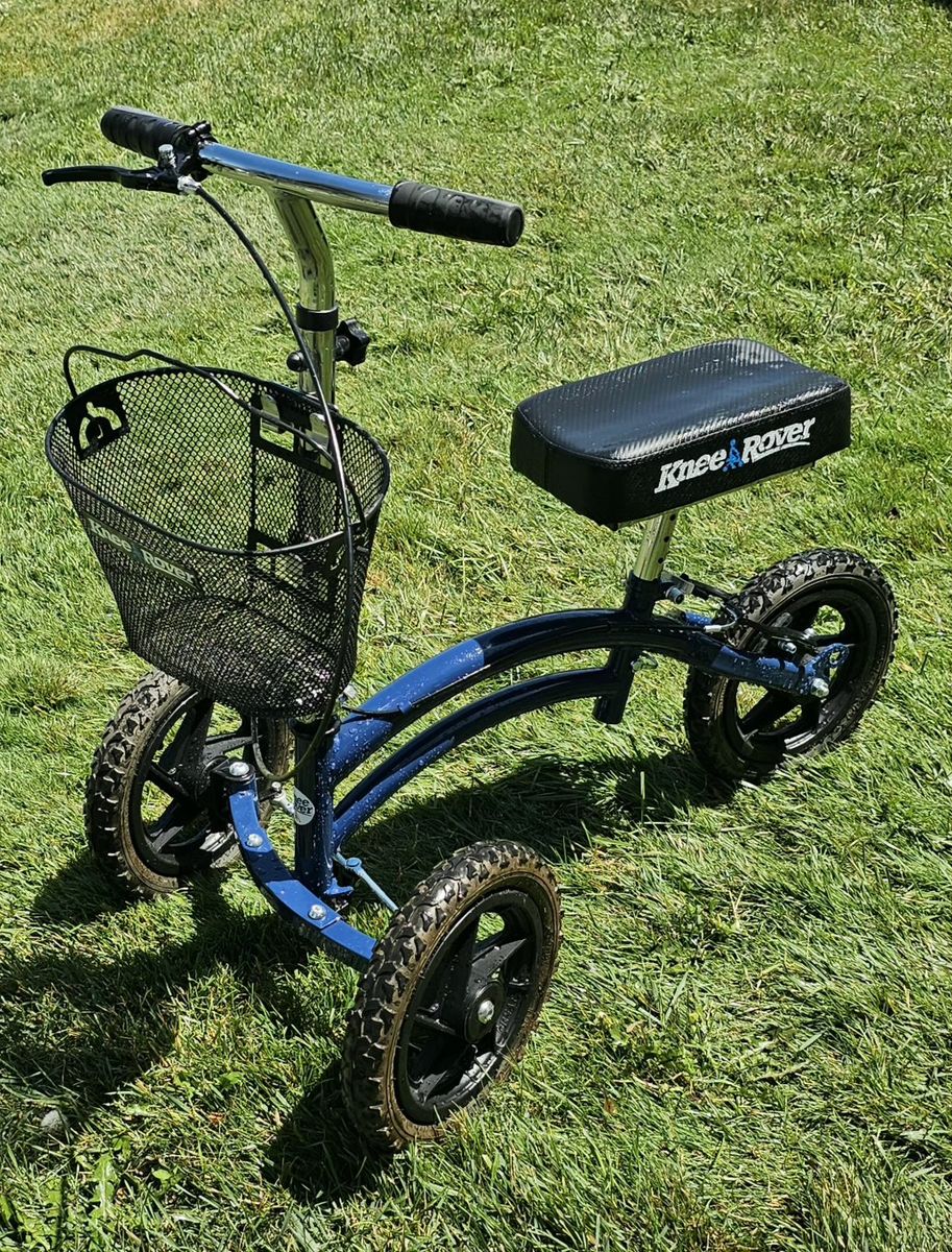 KneeRover Original All Terrain Steerable Knee Scooter Blue Foldable Walker Basket