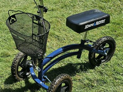 KneeRover Original All Terrain Steerable Knee Scooter Blue Foldable Walker Basket