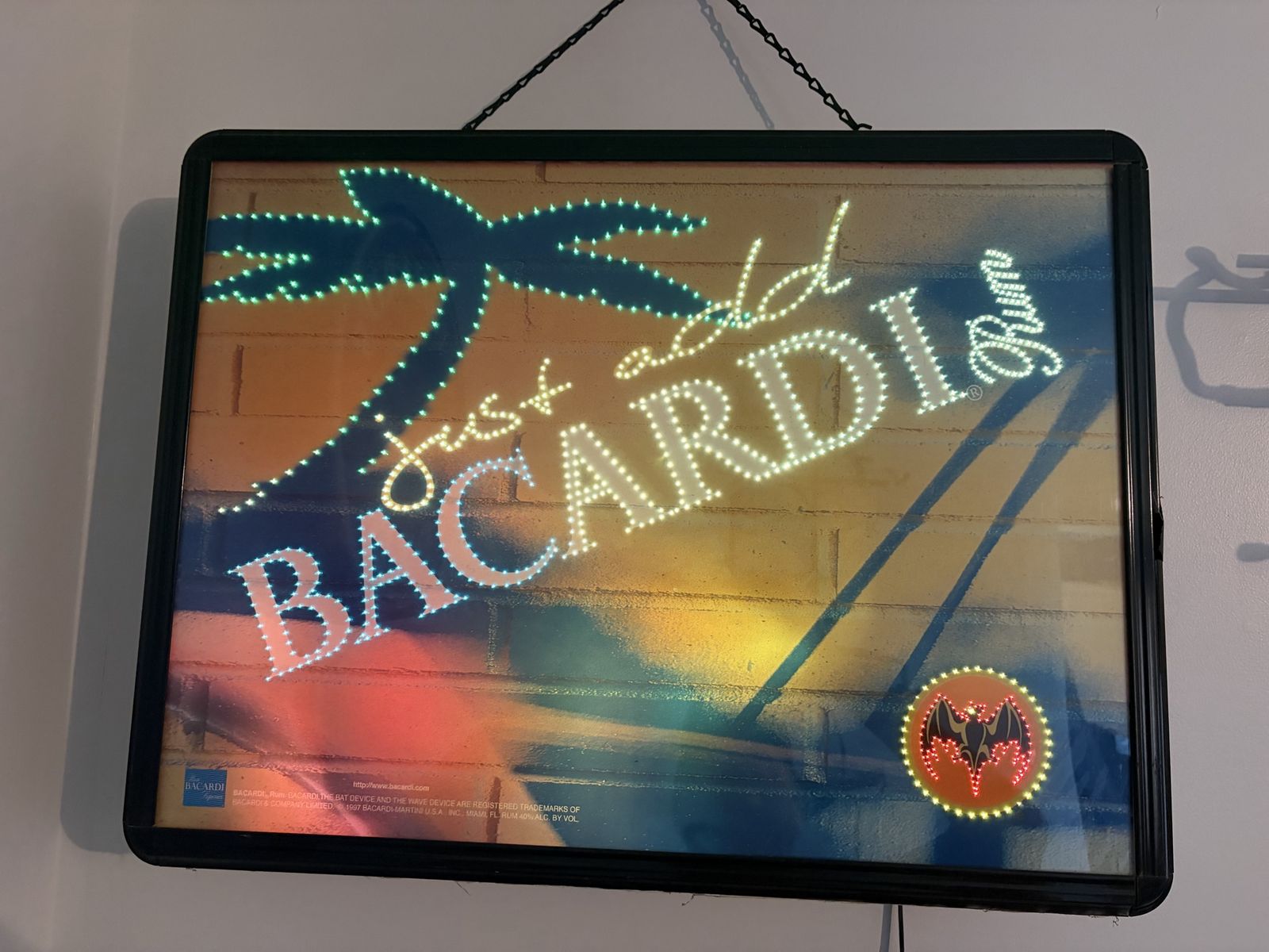 Vintage Bacardi Rum "Just Add Rum" Light-Up Advertising Sign with Palm Tree, 1997 Bar Decor