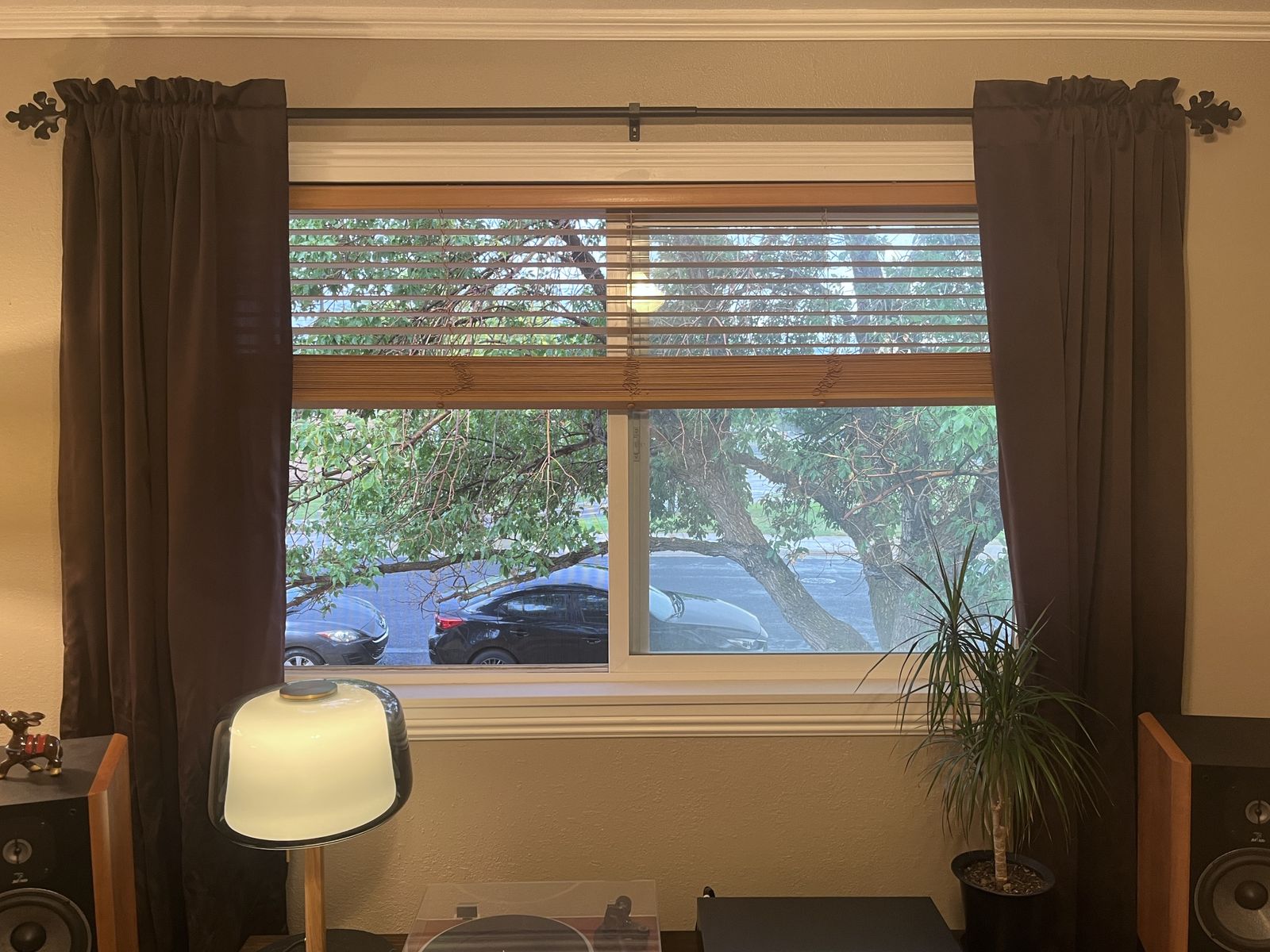 Brown Curtains with rod. 50x80 inches, rod 46-88 inches