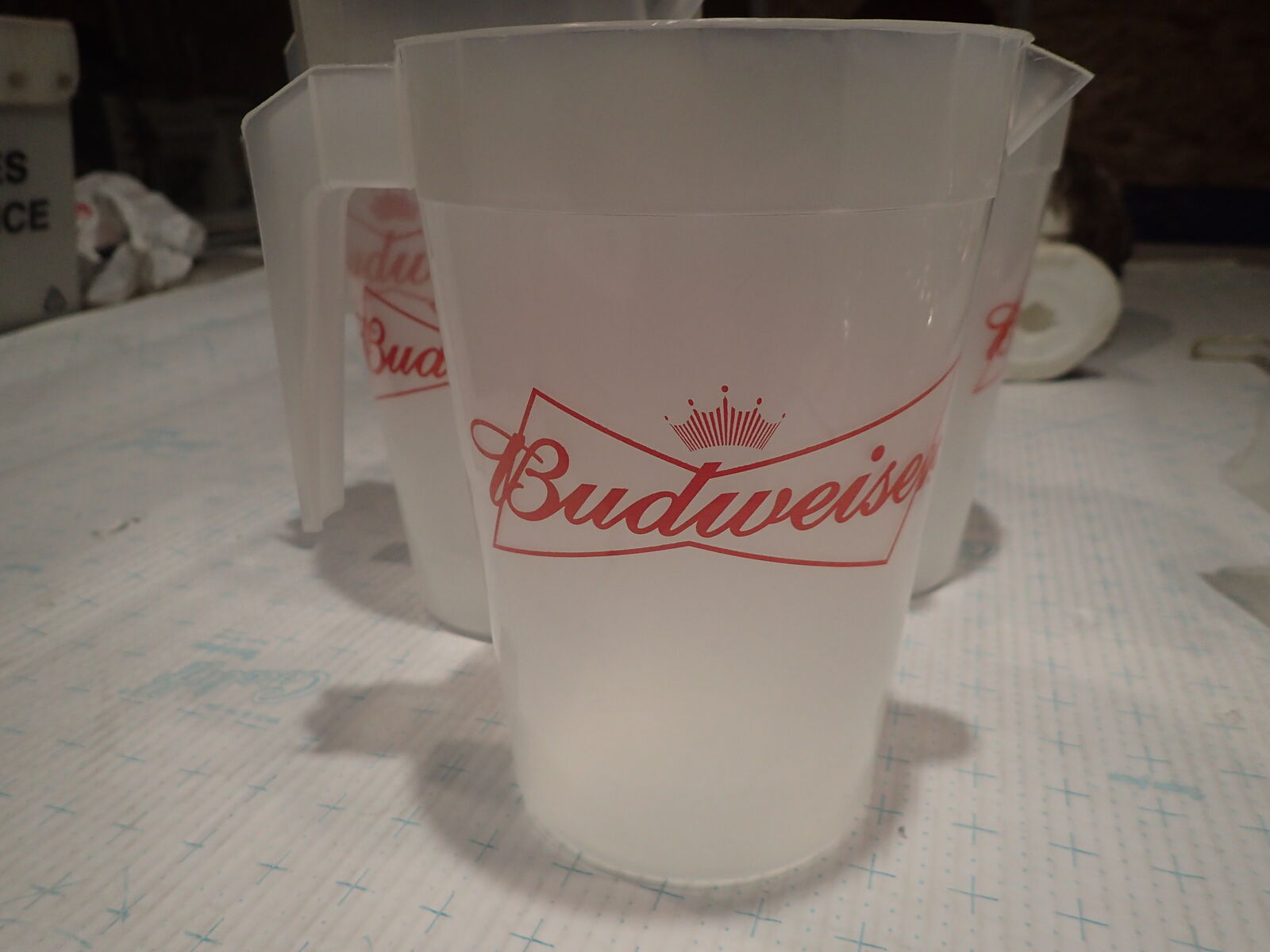 Budweiser Full Size Plastic Pitchers Great for your St Pattys Day Party!