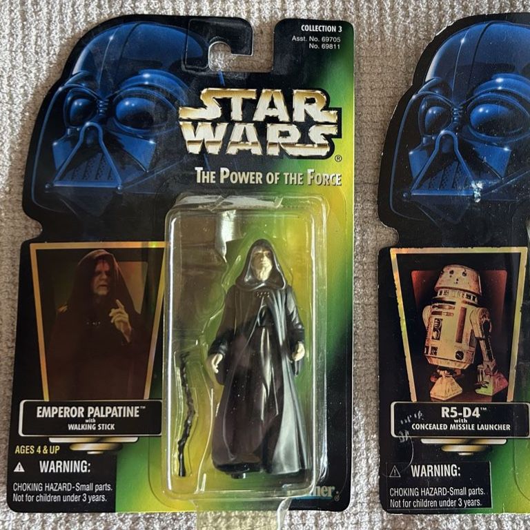 90’s Star Wars Kenner Power of the Force Emperor Palpatine w/ Walking Stick Action Figure Green Card New in Box.