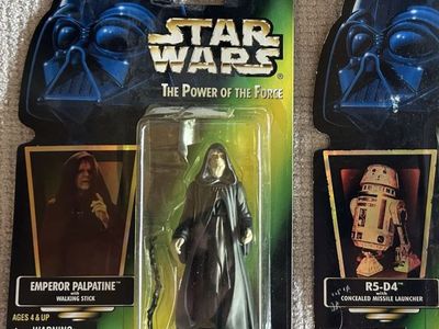 90’s Star Wars Kenner Power of the Force Emperor Palpatine w/ Walking Stick Action Figure Green Card New in Box.