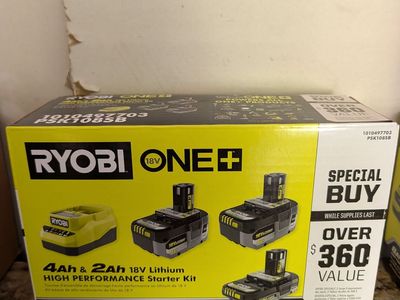 Ryobi ONE+ 18V HP Starter Kit: 1x 2.0Ah 2Ah, 2x 4.0Ah 4Ah Batteries & Charger PSK108SB