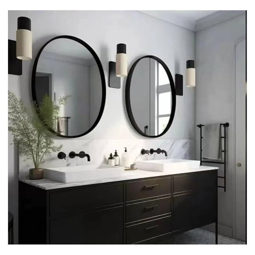 2 Pack 24 Inch Black Round Bathroom Mirrors