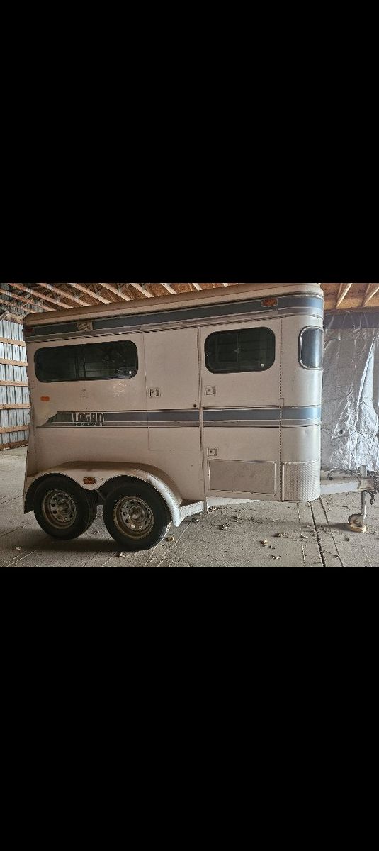 Used Logan Coach Bumper Pull Horse Trailer, White, 2-Horse, Good Condition