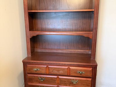 Vintage Broyhill Wooden Hutch Cabinet with Shelves and Drawers