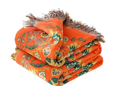 Bohemian Orange Reversible Floral Tassel Throw Blanket - Ultra Soft & Durable