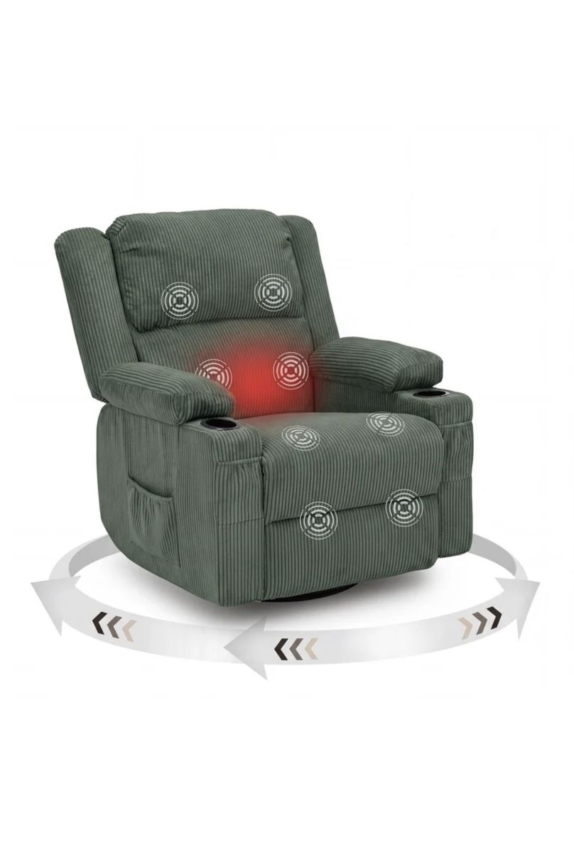 New in box IKAKOS Swivel Rocker Recliner Chair with Heat and Massage,Corduroy Manual Reclining Chair