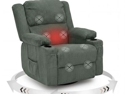 New in box IKAKOS Swivel Rocker Recliner Chair with Heat and Massage,Corduroy Manual Reclining Chair