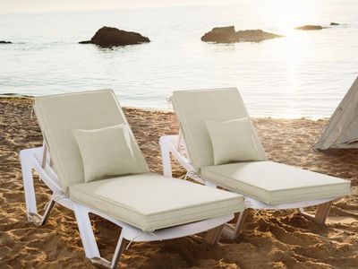 Outdoor Chaise Lounge Cushion with Upgraded Headrest, Adjustable Straps, Waterproof Olefin Fabric with pillow