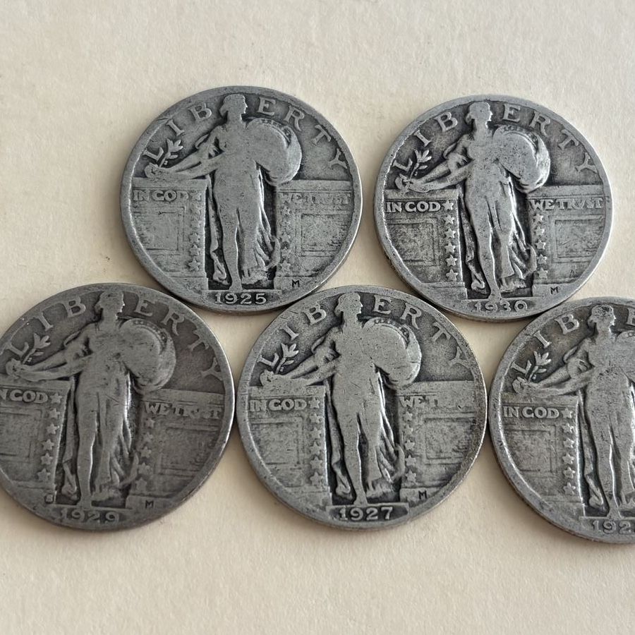 5 standing quarters 1925-1930 all readable dates