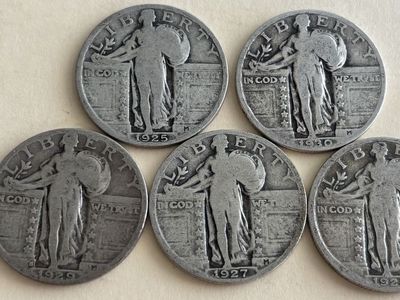 5 standing quarters 1925-1930 all readable dates