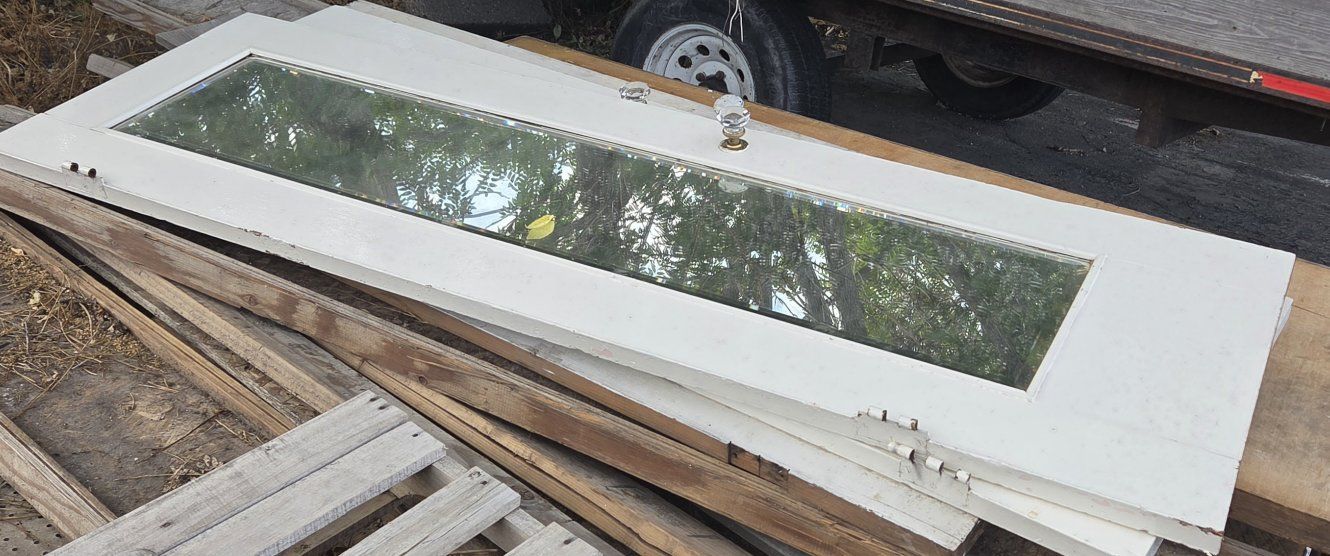 Vintage White Wood & Glass Panel Door w/ Crystal Knob - Architectural Salvage