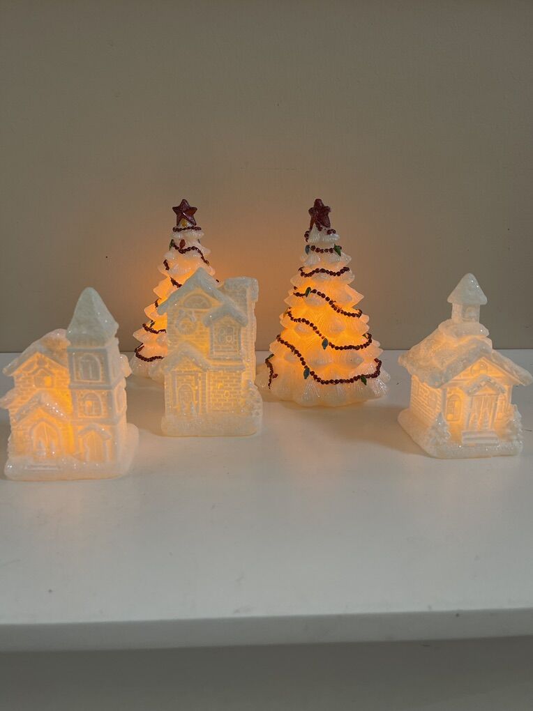 New! Beautiful LED Wax Glittery Christmas Village
