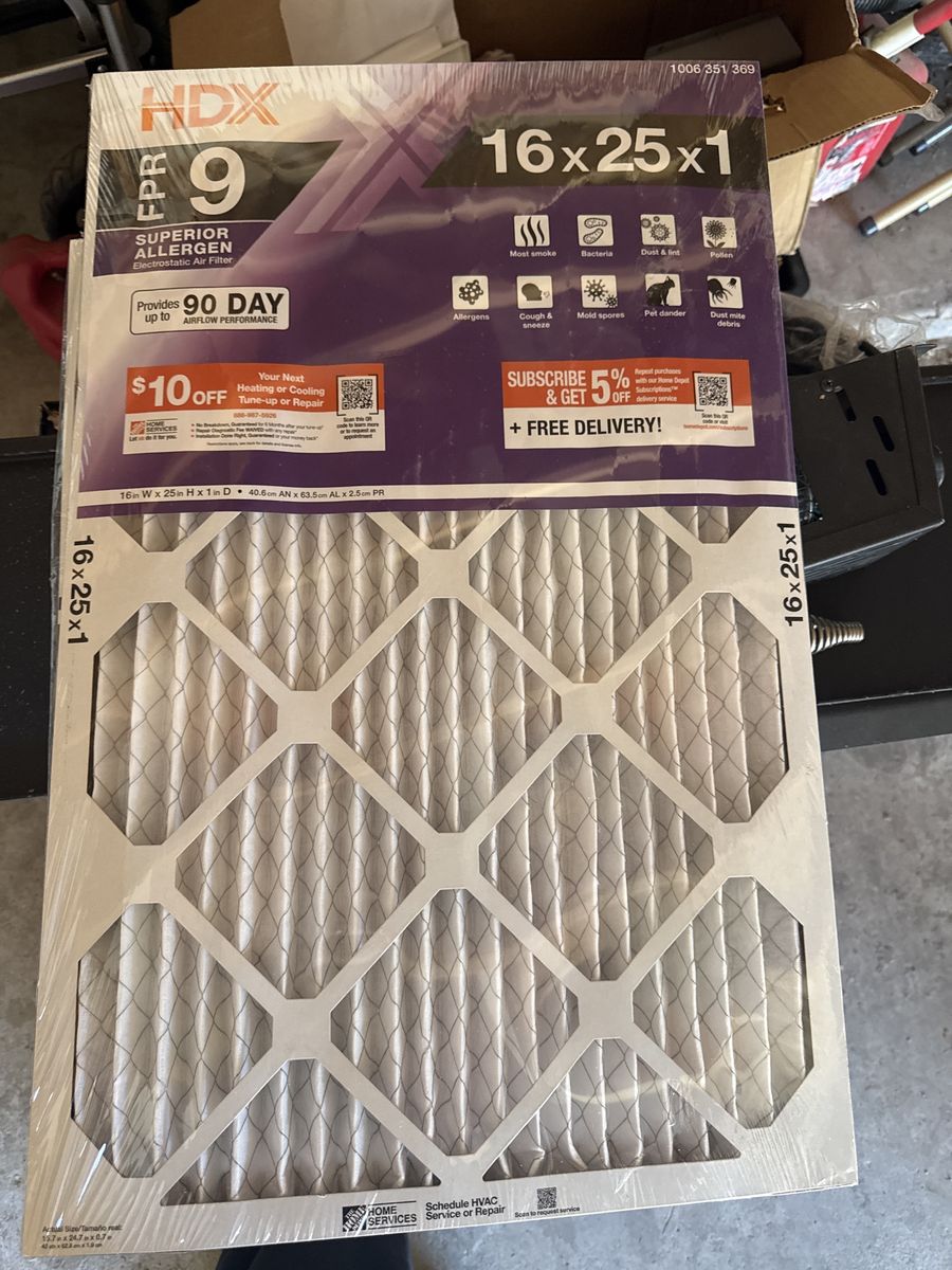 HDX 16x25x1 FPR 9 Superior Allergen Electrostatic Air Filter 90-Day Performance