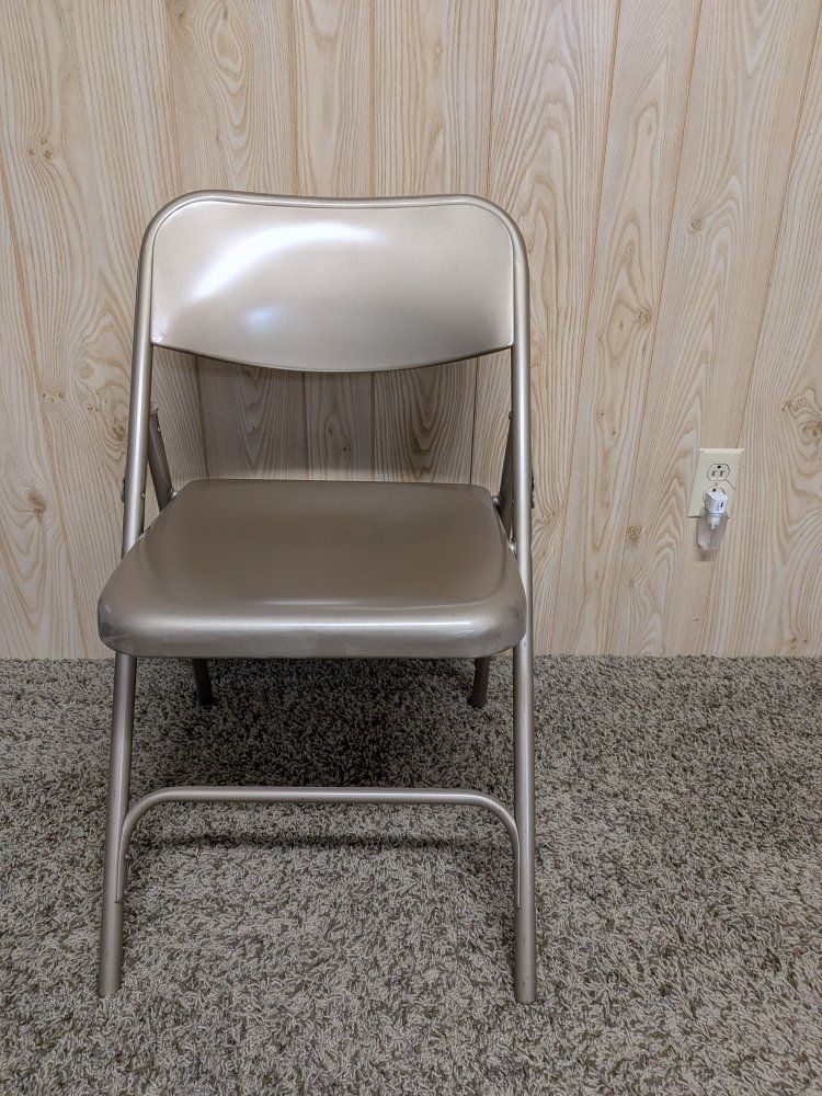 Folding Chair, Tan/Beige Metal, Portable Seating for Events, Parties, or Extra Guests - set of 4 chairs