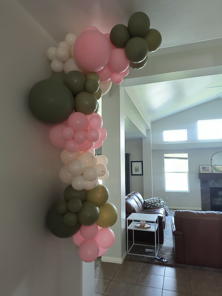 Pink, Olive Green, and White Balloon Arch Garland Decoration - Party, Baby Shower, Birthday Decor
