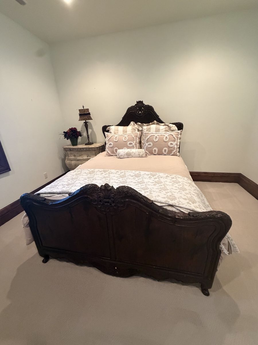 Queen Ornate Carved Wood Bed Frame - Dark Finish
