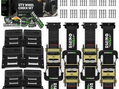 Rhino USA UTV Wheel Chock Set with E-Track Tie-Downs - Heavy Duty 4-Pack for Secure Vehicle Transport