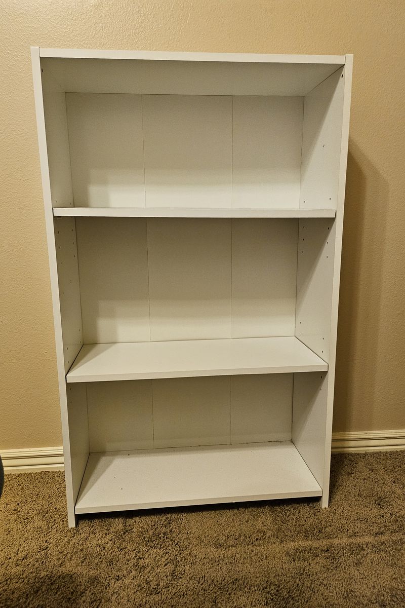 White 3-Shelf Bookcase - Adjustable Shelves, Versatile Storage
