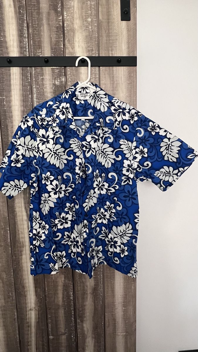 Forever Paradise Hawaii Blue Floral Hawaiian Shirt XL 100% Cotton