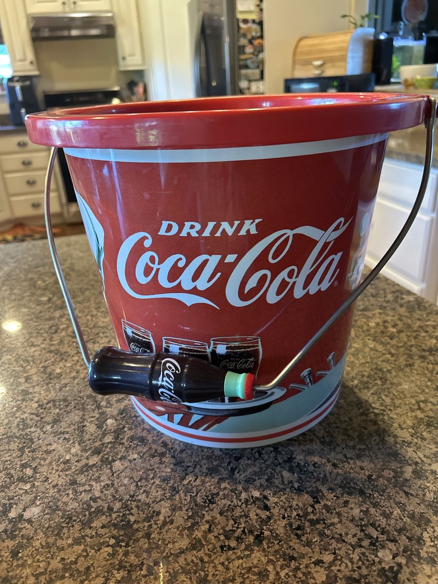 Vintage Coca-Cola Metal Ice Bucket with Bottle Handle - Used Good