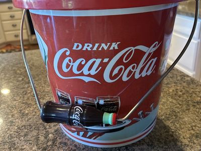 Vintage Coca-Cola Metal Ice Bucket with Bottle Handle - Used Good