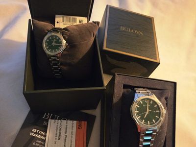 Bulova Green Dial Stainless Steel Bracelet Watch - Model 96M167 & 96B445 (Lot of 2)