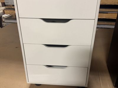 4 Drawer Chest Mobile Storage Cabinets Wooden Dresser with Wheels Room Organization Furniture for Office, White