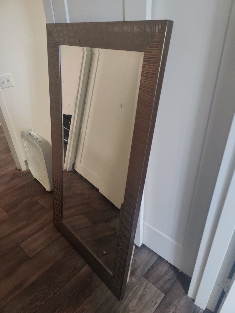 Large Floor Mirror with Textured Bronze Metal Frame