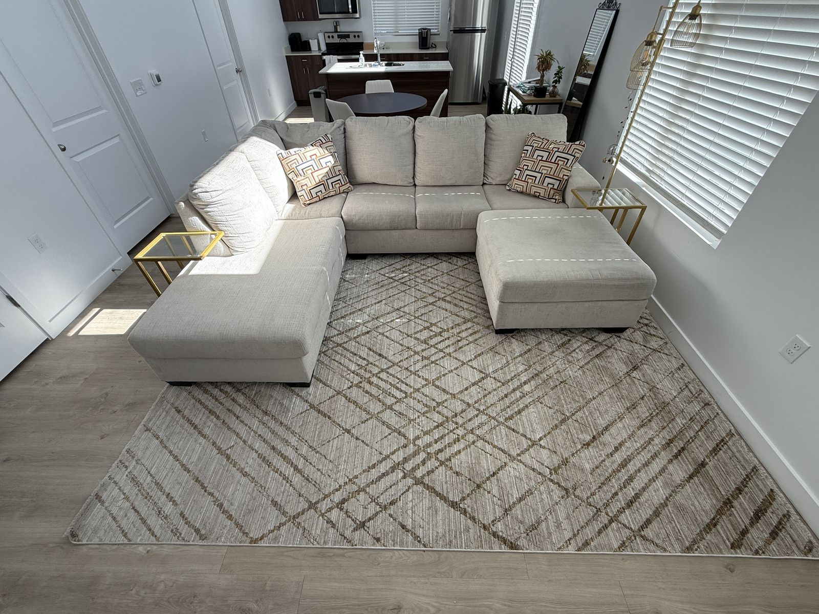 Large Beige sectional with matching ottoman