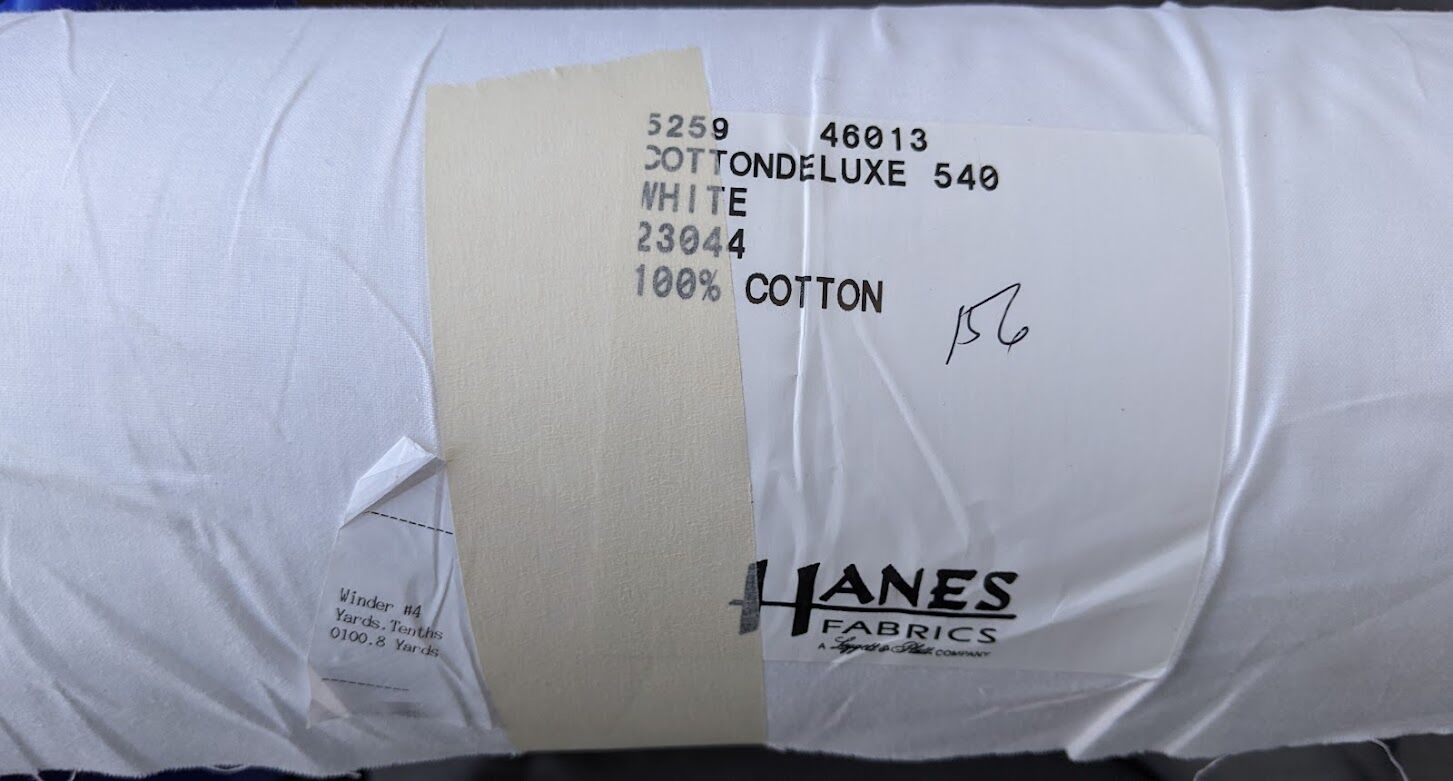 2 rolls of White Cotton Deluxe Drapery Lining Fabric Roll,  108" wide by Approx. 50 yards Long