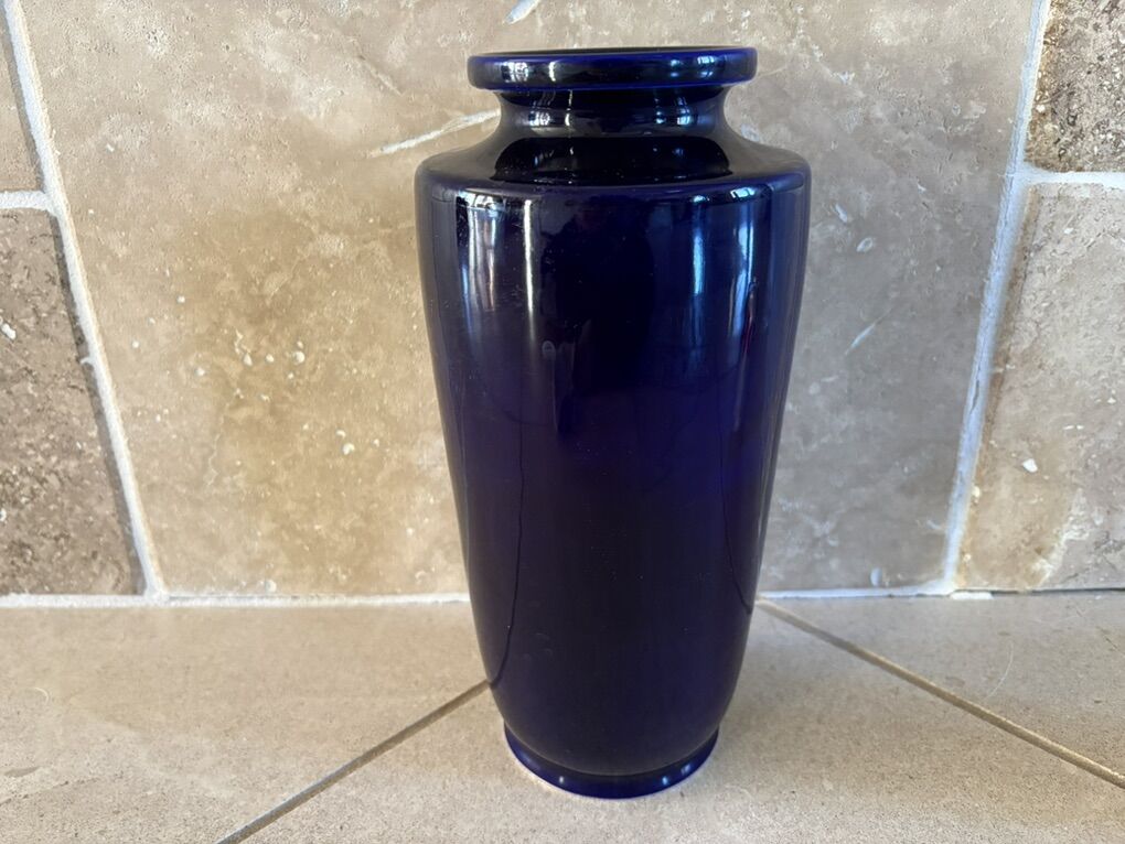 Really Dark Blue Ceramic Vase W/ Hole In Bottom