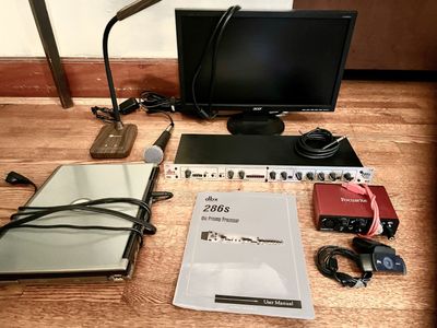 Complete Voiceover & Podcast Starter Setup – Preamp, Interface, Mic, cam, laptop, monitor & Accessories