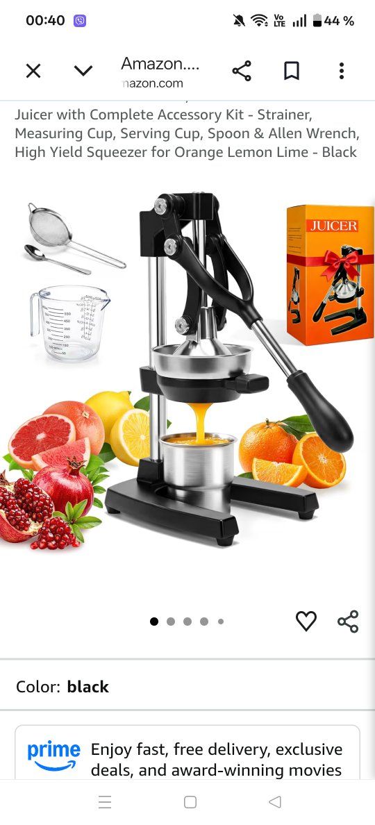 Manual Citrus Juicer Press, Stainless Steel Hand Juicer with Complete Accessory Kit - Strainer, Measuring Cup, Serving Cup