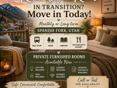 In transition? Move in Today! Includes utilities laundry internet (no application,No Deposit) by Bus stop