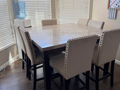 Counter-Height Marble-Top Dining Set — Table + 7 Chairs