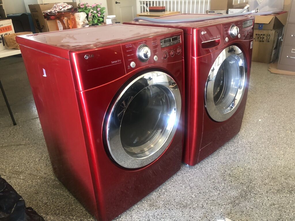 LG Front-Loading Red Washer/Dryer Set.